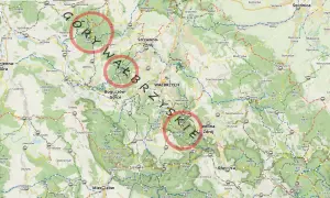Mapa Gór Wałbrzyskich z zaznaczonymi trasami. Szukasz najlepszych tras w górach wałbrzyskich na krótki trekking? Sprawdź okolice Chełmca i Jedliny-Zdroju.