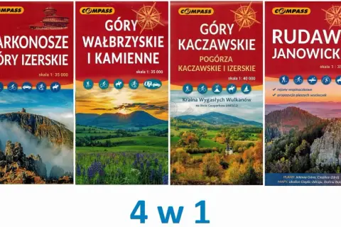 Mapy Karkonoszy, Gór Izerskich, Wałbrzyskich, Kaczawskich i Rudaw Janowickich. Różnica między Karkonoszami a Rudawami pod kątem infrastruktury widoczna w ikonach aktywności.