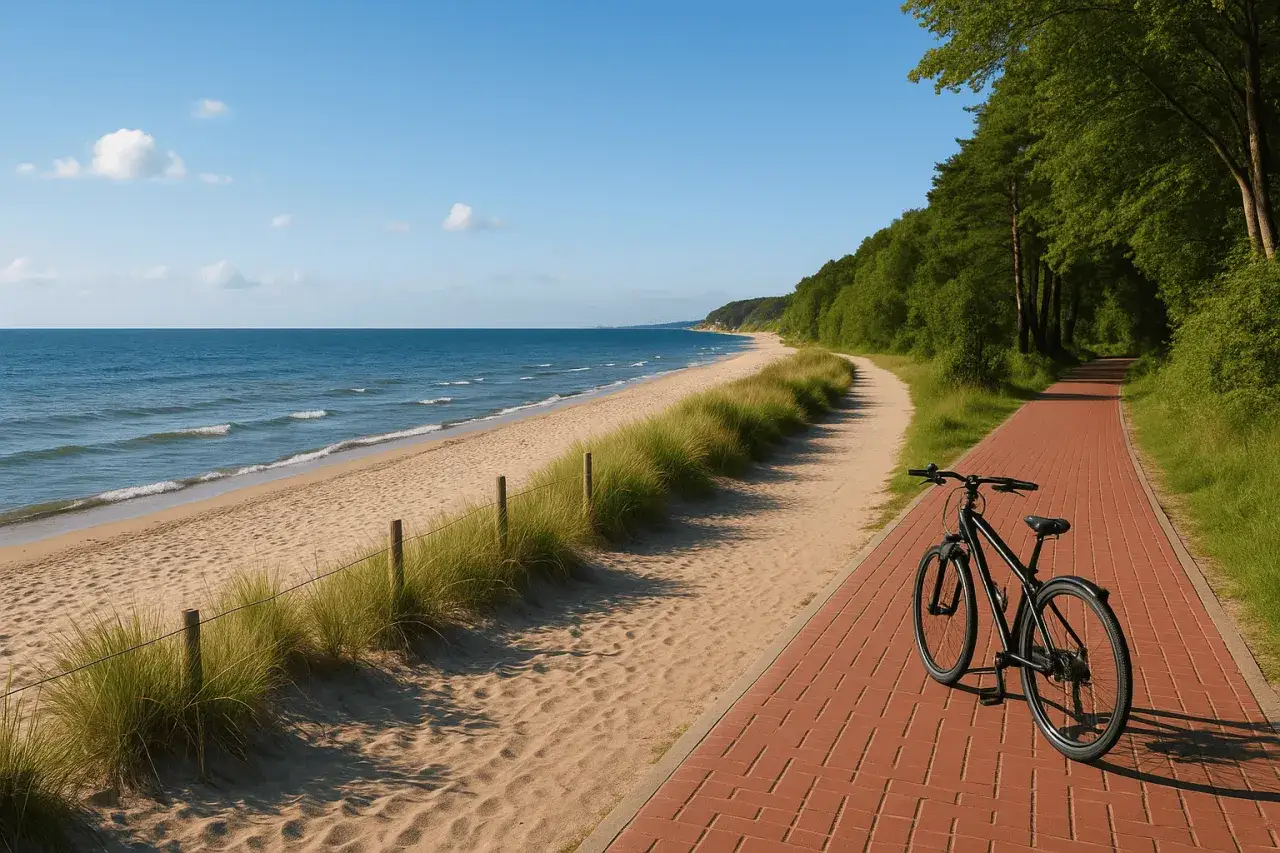 Idealne trasy na wyspie wight na weekendowy wypad: ścieżka rowerowa wzdłuż piaszczystej plaży i lasu.