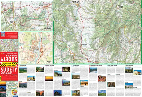 Mapa turystyczna Sudetów Wschodnich z zaznaczonymi najpiękniejszymi trasami poza Śnieżnikiem.